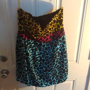Giraffe print color block dress